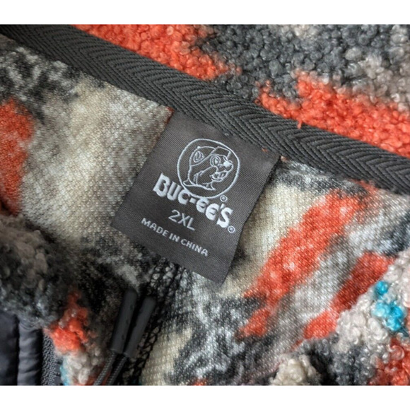 Bucees Aztec Tribal Berber Full Zip Jacket Size 2XL Orange Southwestern Fleece - Picture 3 of 7